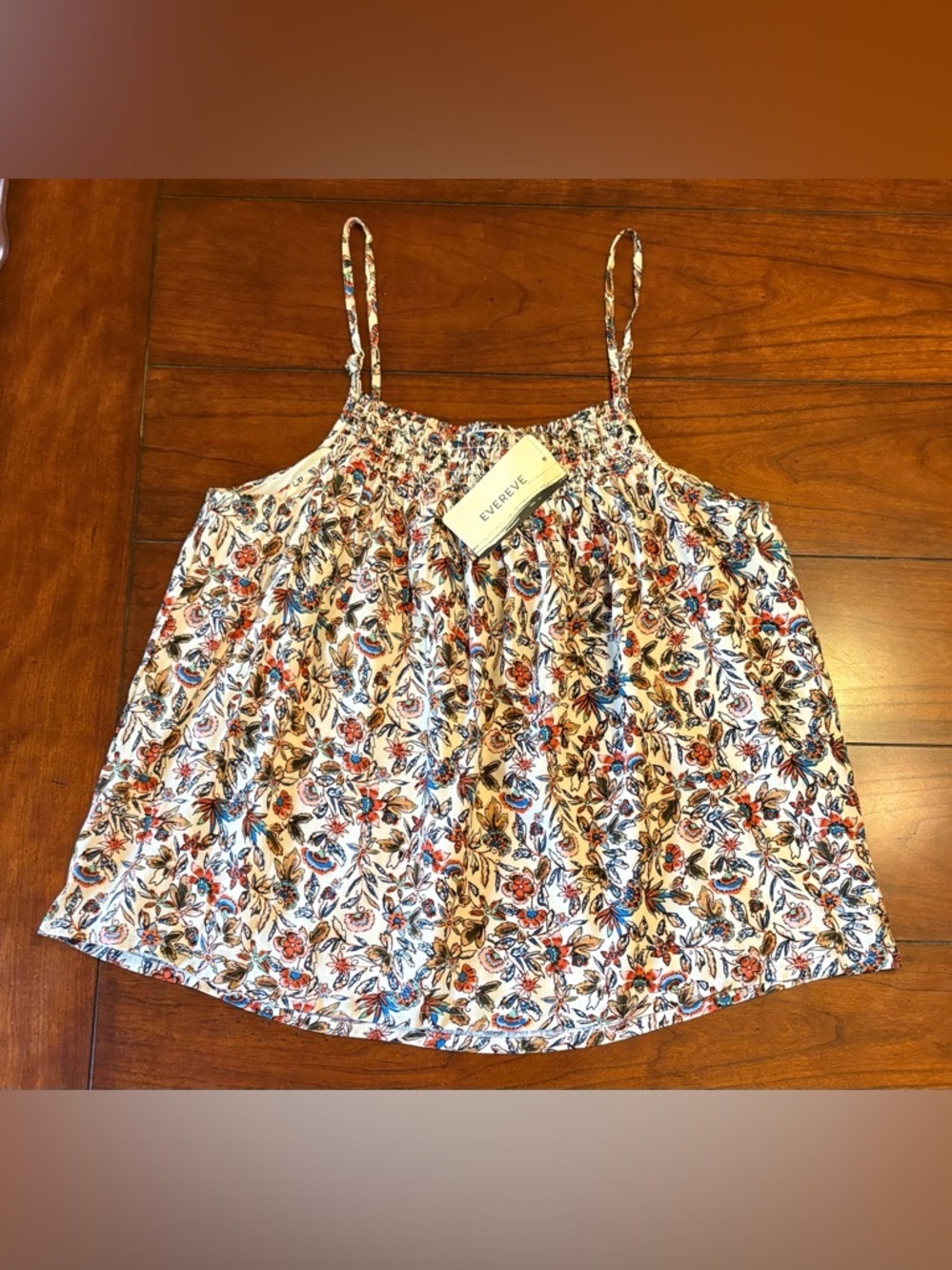 NWT Evereve Floral Spaghetti Strap Tank Top - Cream Multi